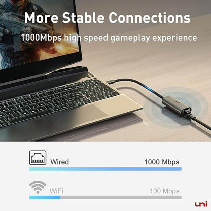 uni USB C to Ethernet Adapter, Driver Free RJ45 to USB C, 1Gbps Type-C Gigabit - Image 2