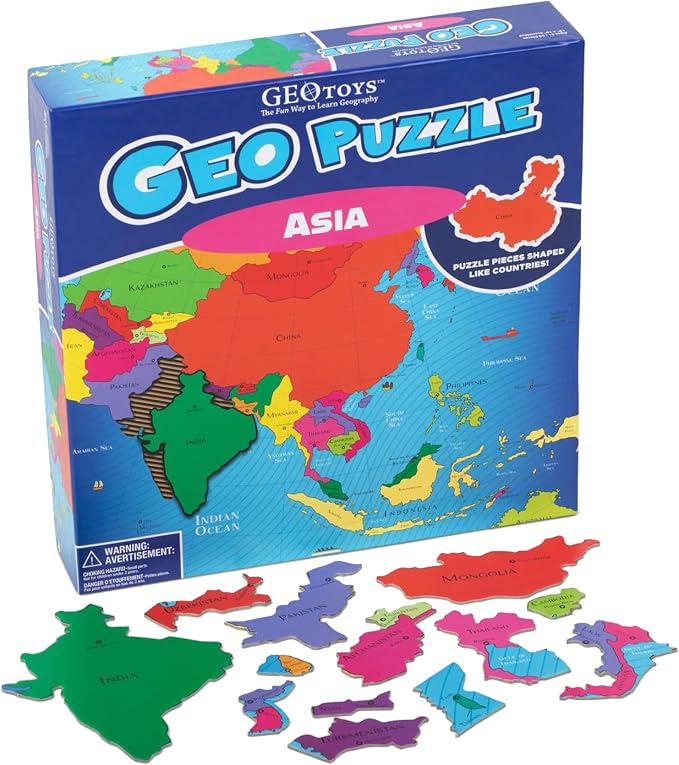 GeoToys GeoPuzzle, Asia Shaped Jigsaw Puzzles, Geography Game & Map Puzzle by Geotoys