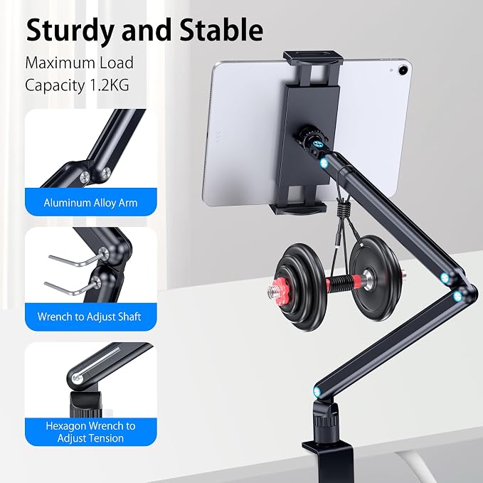 Tablet Stand Holder, Aluminum iPad Desk Mount Bracket, Tablet Arm Mount Holder - Image 4
