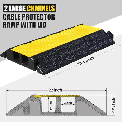 2 Large Channels Rubber Floor Cable Protector Ramp, Heavy-Duty Floor Cable Wire - Image 2