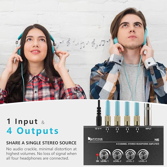 Fifine Headphone Amplifier 4 Channels Metal Stereo Audio Amplifier, Mini - Image 6