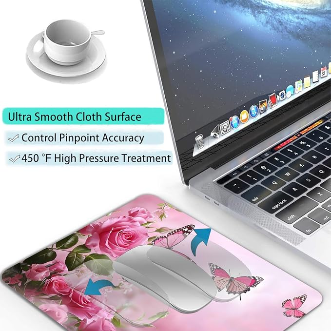 Cute Butterfly Pink Rose Flower Custom Mouse Pad - Image 4