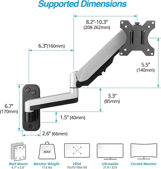 AVLT Single 13"-32" Monitor Wall Mount fits One Flat/Curved Computer Monitor - Image 2