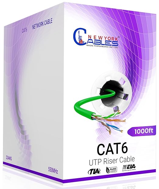 NewYork Cables | Cat6 Ethernet Cable 1000ft | Bulk Riser 23AWG, UTP 4 Pairs by NewYorkCables