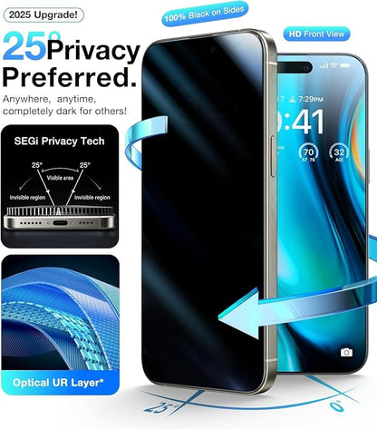 3 Pack for iPhone 16 Pro Max Privacy Screen Protector + 2 Camera Lens 9H+ Full - Image 3