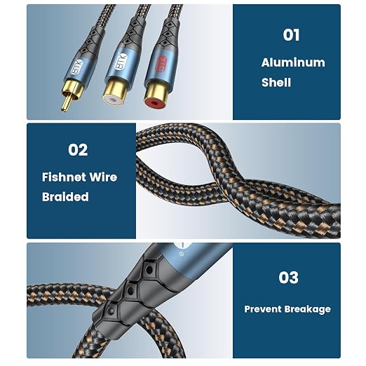 EMK RCA Splitter 1 Male to 2RCA Female Copper Shell Gold-Plated Y Adapter RCA - Image 4