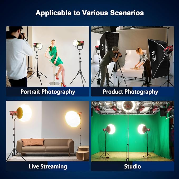 GVM LED Video Light Kit 65000Lux/m, 300W Studio Lights - Image 8