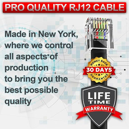 AmzPRO AmzDeals 2-Pack 2 Feet Black RJ12 6P6C Straight Wired Cable, Pro Grade - Image 4