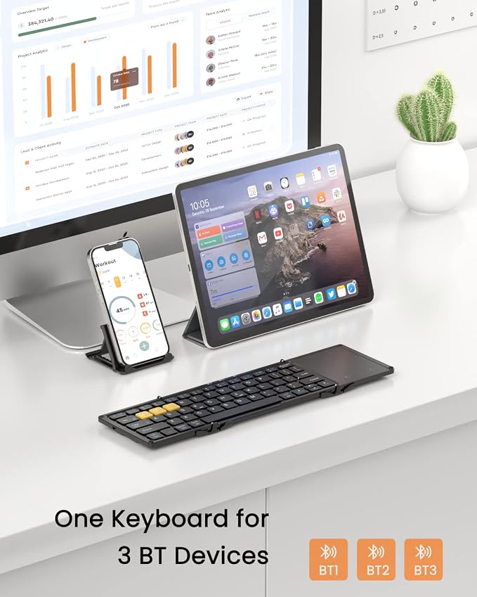 Foldable Bluetooth Keyboard, Wireless Portable Keyboard - Image 2
