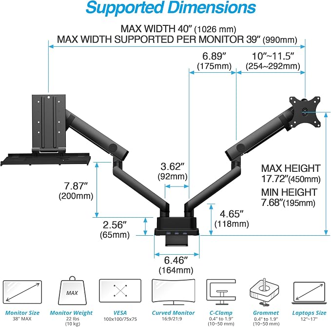 AVLT Dual 17”-38" Monitor Arm Desk Mount - Image 4