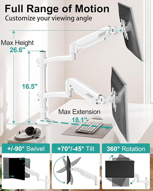 Dual Monitor Stand for Desk, Taller Monitor Arms for 2 Screens up to 32 inch - Image 2