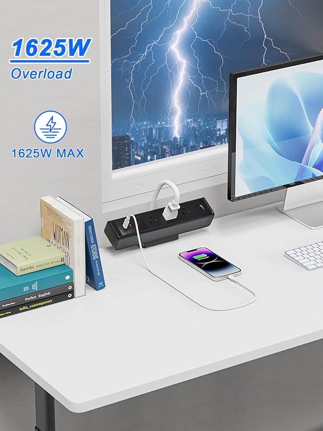 Desk Clamp Power Strip with 65W USB-C&USB A Ports 3 AC Outlet, Nightstand Edge - Image 7