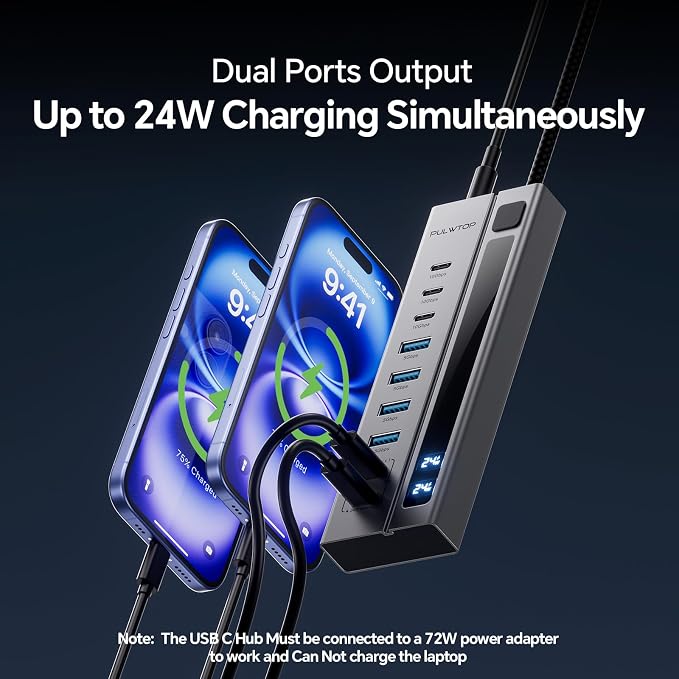 Powered USB C Hub, PULWTOP 11-in-1 Power Hub - Image 3