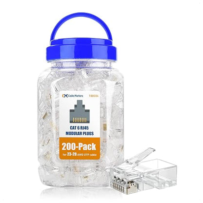Cable Matters 200-Pack CAT6 RJ45 Modular Plugs, 50µ Gold Plated, by CableMatters