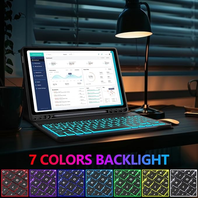 Galaxy Tab A9 Plus Case with Keyboard 5G 11 Inch 2023, 7 Color Backlit - Image 5