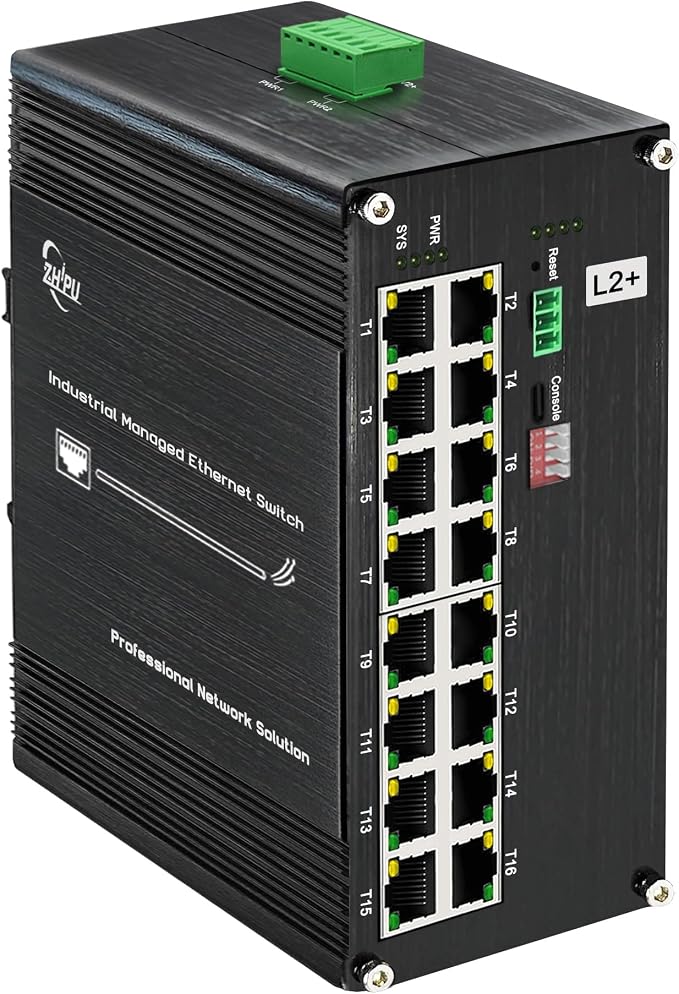 Industrial L2+ Managed 16 Port PoE Ethernet Switch, Gigabit Networking Switch by Xnyahitog