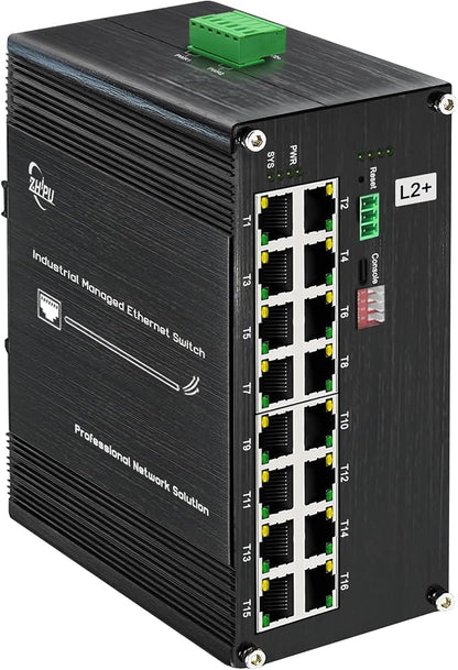 Industrial L2+ Managed 16 Port PoE Ethernet Switch, Gigabit Networking Switch by Xnyahitog