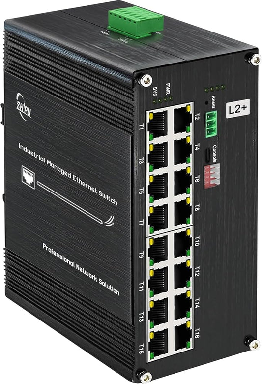 Industrial L2+ Managed 16 Port PoE Ethernet Switch, Gigabit Networking Switch by Xnyahitog