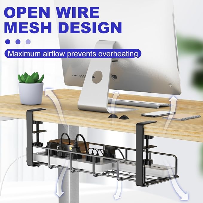 Under Desk Cable Management Tray, 15.7'' No Drill Steel Desk Cable Organizers - Image 7