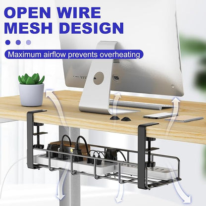 Under Desk Cable Management Tray, 15.7'' No Drill Steel Desk Cable Organizers - Image 7