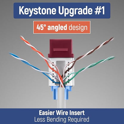 Everest 45° Angled RJ45 Cat5e Keystone Jacks 10-Pack in Red - Image 3