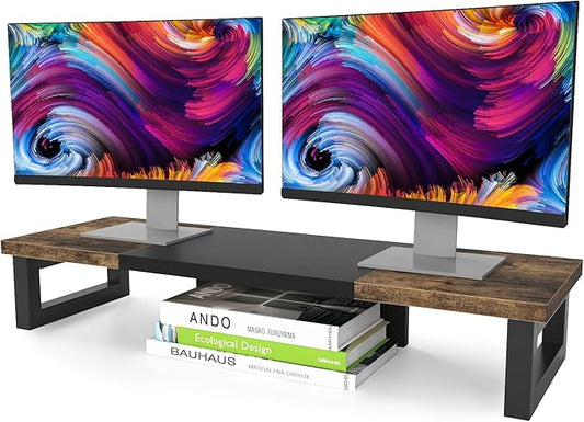 WESTREE Dual Monitor Stand Riser, Wood and Steel Monitor Stand Riser, Computer by WESTREE