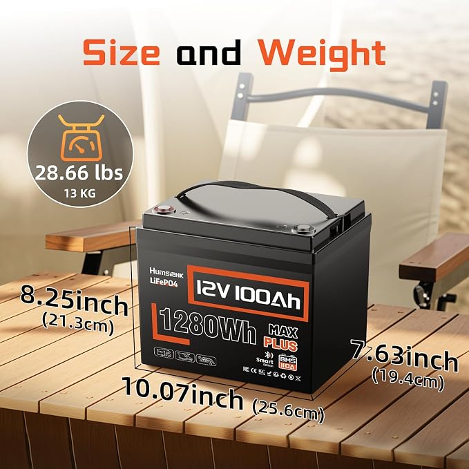 12V 100Ah LiFePO4 Lithium Battery MAX PLUS, Built-in 110A BMS & Bluetooth 5.0 - Image 8