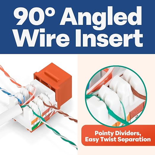 Everest 90° Angled RJ45 Cat5e Keystone Jacks 50-Pack in Orange - Image 3