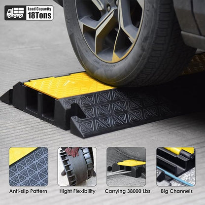 2 Large Channels Rubber Floor Cable Protector Ramp, Heavy-Duty Floor Cable Wire - Image 4