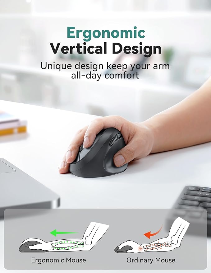 TECKNET Ergonomic Mouse, 4800 DPI Wireless Vertical Mouse, 5 Adjustable DPI - Image 2