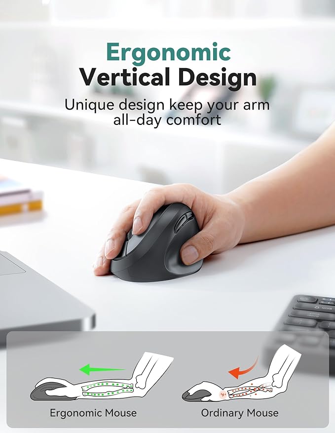 TECKNET Ergonomic Mouse, 4800 DPI 5 Adjustable DPI Levels, Wireless Vertical - Image 2