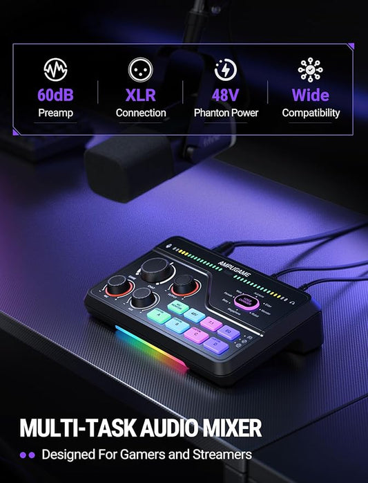 Fifine Gaming Audio Mixer for 7.1ch Surround Sound Headphone Amp-Volume - Image 2