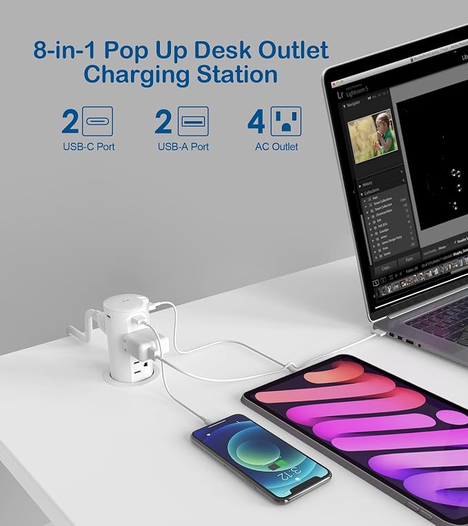 Pop up Outlet for Countertop, 2.5-inch Hole Desktop Power Grommet, Recessed - Image 4