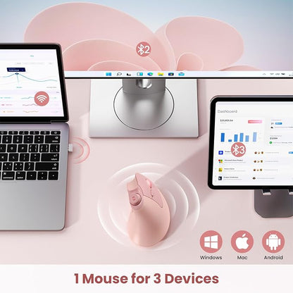 seenda Ergonomic Mouse Rechargeable, USB+Dual Bluetooth, MOU-302 Vertical - Image 2