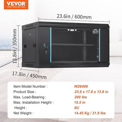 VEVOR 6U Wall Mount Network Server Cabinet, 15.5'' Deep, Server Rack Cabinet - Image 7