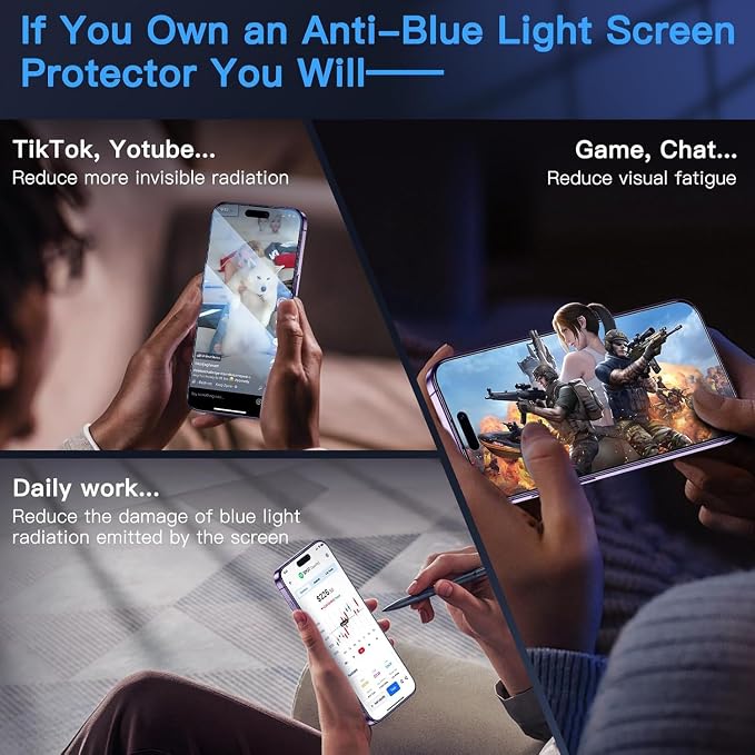 Uyiton Anti-Blue Light for iPhone 14 Pro Max Screen Protector - Image 7