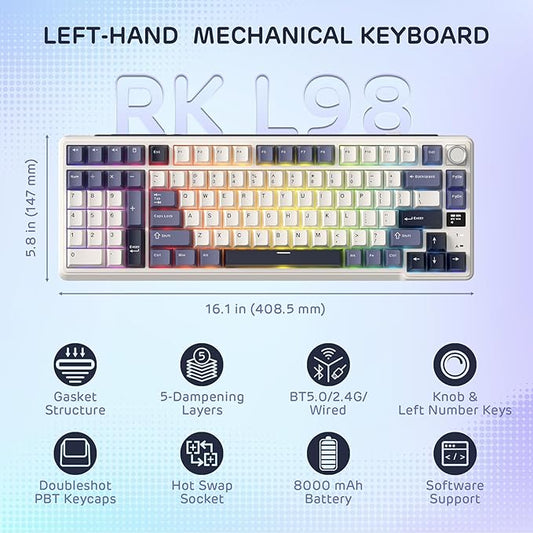 RK ROYAL KLUDGE L98 Wireless Mechanical Keyboard w/Left-Handed Southpaw Design - Image 2