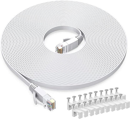 BUSOHE Cat6 Ethernet Cable 20 FT White, Cat-6 Flat RJ45 Computer Internet LAN by BUSOHE
