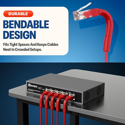 Everest Ultra Slim Cat6a Ethernet Patch Cables 6ft Red - Image 2