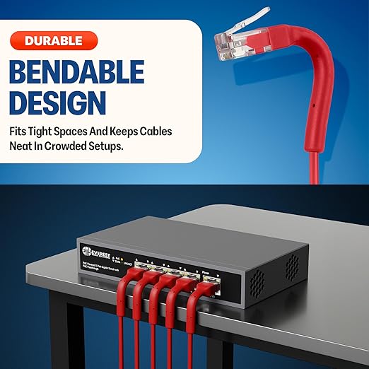 Everest Ultra Slim Cat6a Ethernet Patch Cables 2ft Red - Image 2