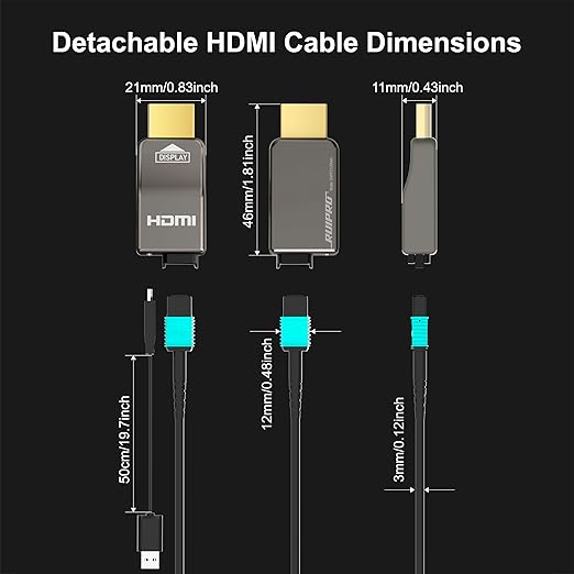 RUIPRO 8K Detachable Full Fiber Optic Armored HDMI 2.1 Cable 65FT, Ultra High - Image 3