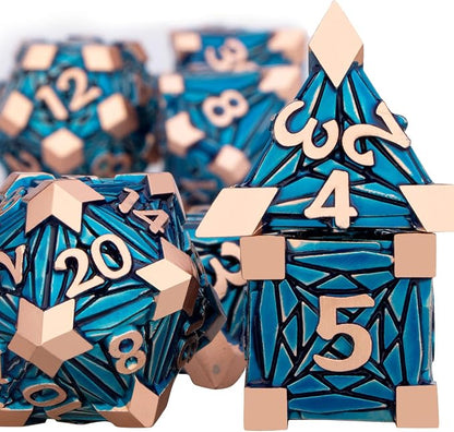 7PCS Metal DND Dice Set with Box, Debris RPG Copper Blue D and D Dice - Image 2
