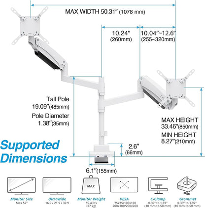 AVLT Dual 57 Inch Heavy Duty Stacking Monitor Arm Pole Top Mount - Image 2