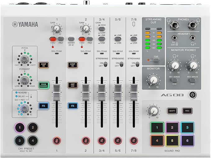 Yamaha AG08 White 8-Channel Live Streaming Loopback Mixer/USB Interface - Image 2