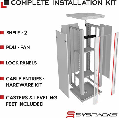 22U Wall Mount Server Rack Cabinet – 19" Network Rack Enclosure, PDU & 2 Shelves - Image 4