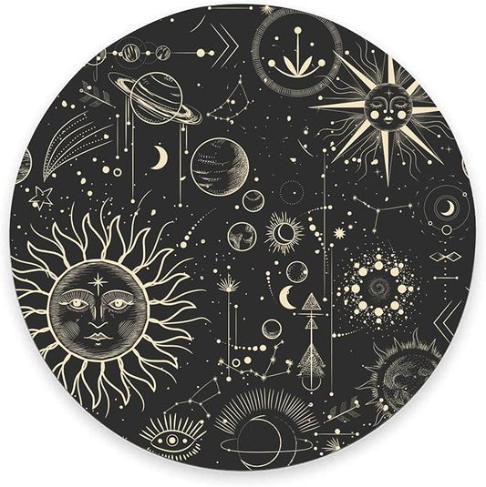 Round Mouse Pad, Celestial Pattern Sun and Moon Mouse Pad, Washable Gaming by Armanza