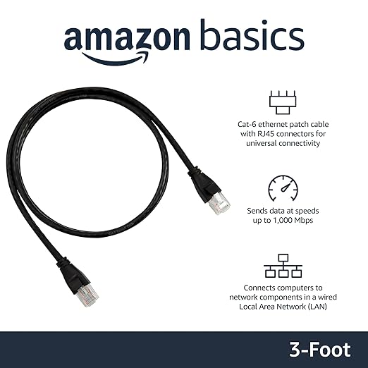 Amazon Basics RJ45 Cat-6 Ethernet Patch Cable, 1Gpbs Data Transfer Speed - Image 2
