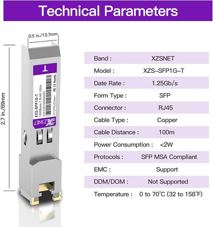 1000BASE-T SFP Transceiver, SFP to RJ45, 1.25G Copper SFP to Ethernet Module - Image 5
