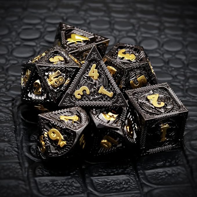 Haxtec Metal DND Dice Set Black Gold Metal D&D Dice - Image 5