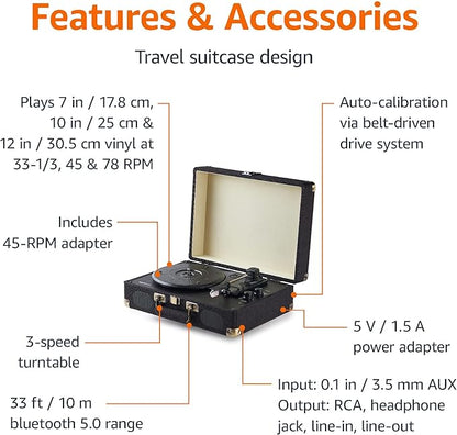 Amazon Basics Portable Suitcase Vinyl Turntable Record Player - Image 2
